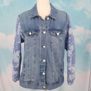Kensie Vintage Luxe Jean Jacket Blue Pippa Bandana Sleeve Size Large NWT